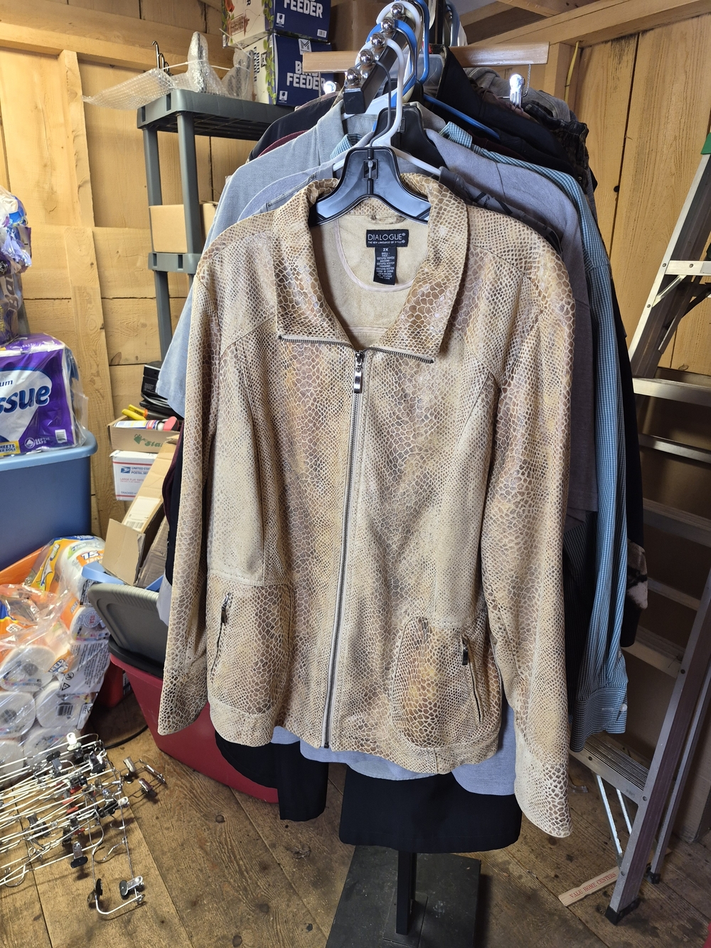 Dialogue Beige Snake-Print Zip-Front Leather Jacket Bin 59